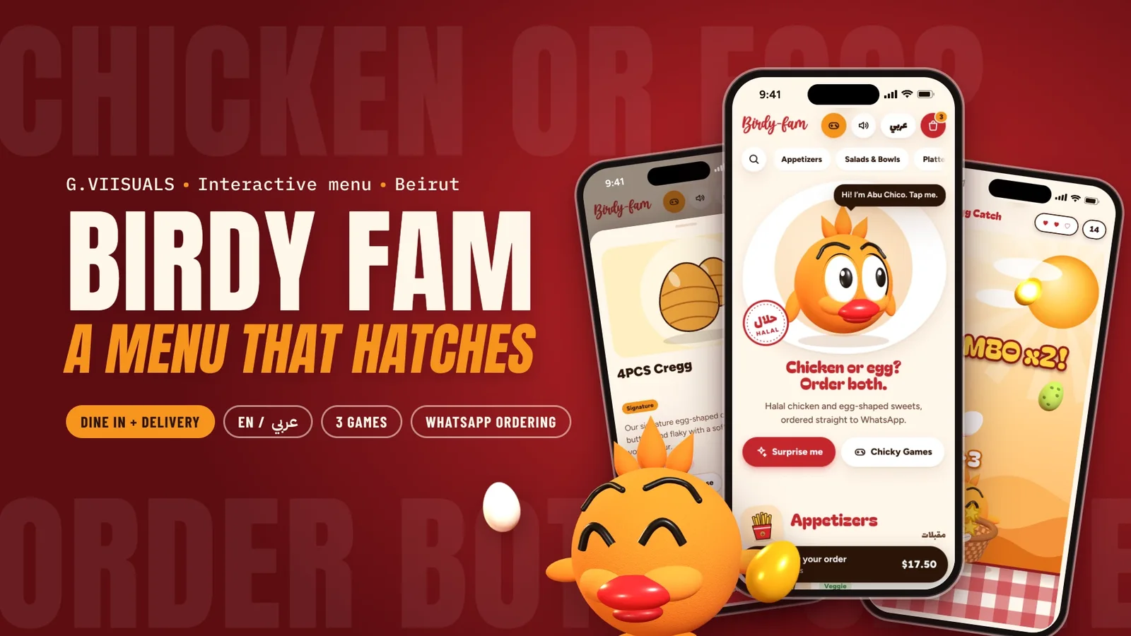 Birdy Fam: Halal chicken & egg-shaped sweets, three Chicky Games